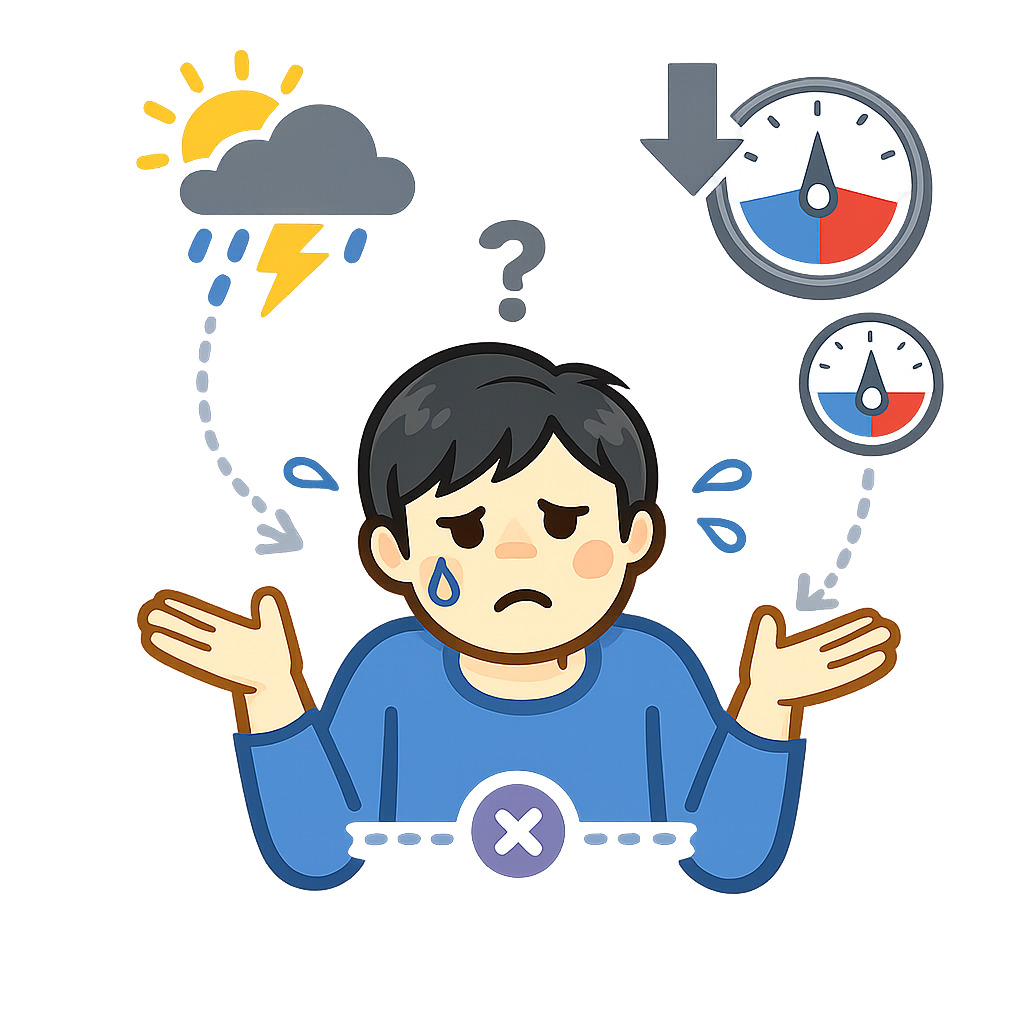 気圧や湿度の影響に戸惑うイメージ