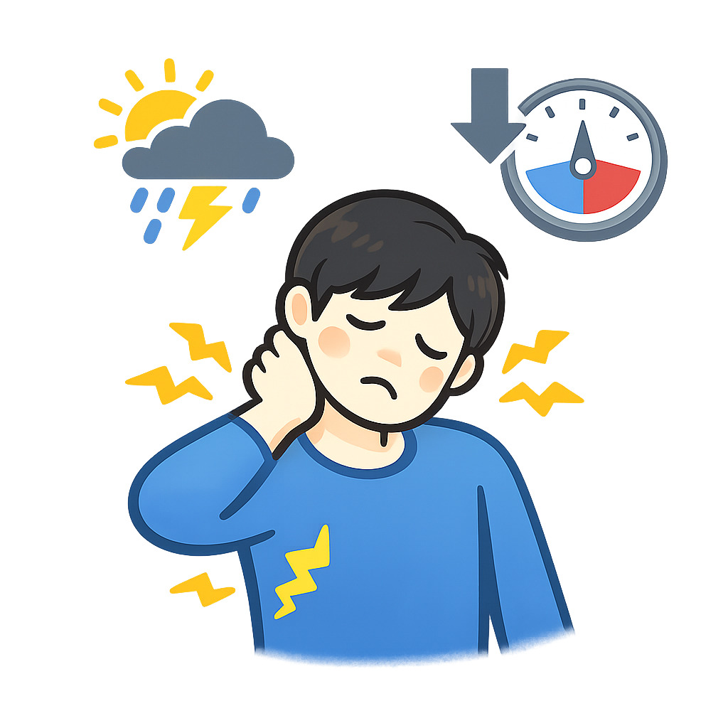 天気の変化で首肩や頭のつらさを感じるイメージ