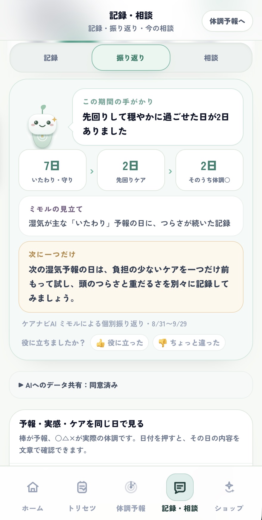 AI振り返り画面