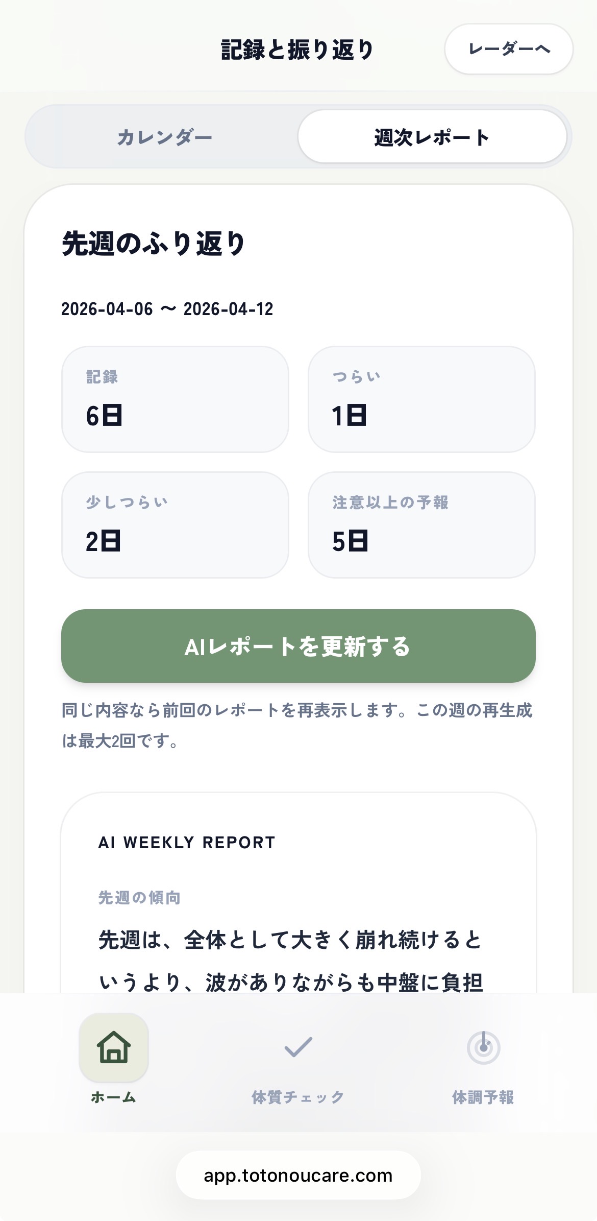 AI週次レポート画面